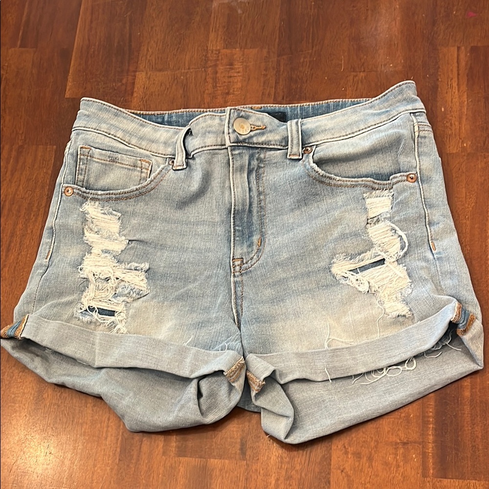 AERO Blue Distressed Jean Shorts with Rolled Hems